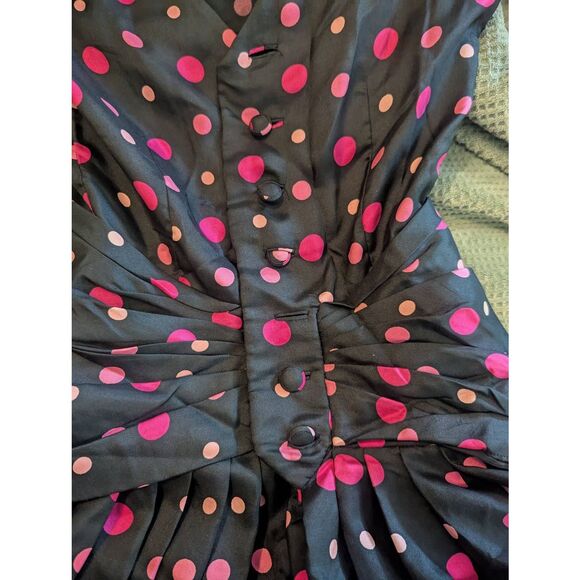 Vintage 50s Handmade Women's Small 100% Silk Black Pink Party Midi Dress Evening - Picture 4 of 14